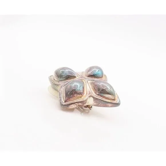 925 Sterling Silver Vintage Earrings PAT AIRESS Puffed 4 Petal Flower EG13128